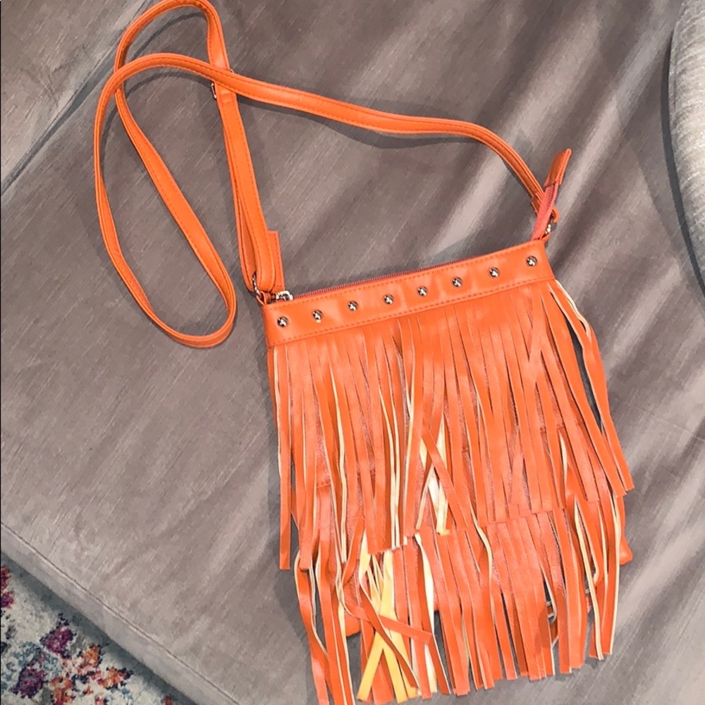 Boho Orange Fringe Crossbody Handbag NWOT